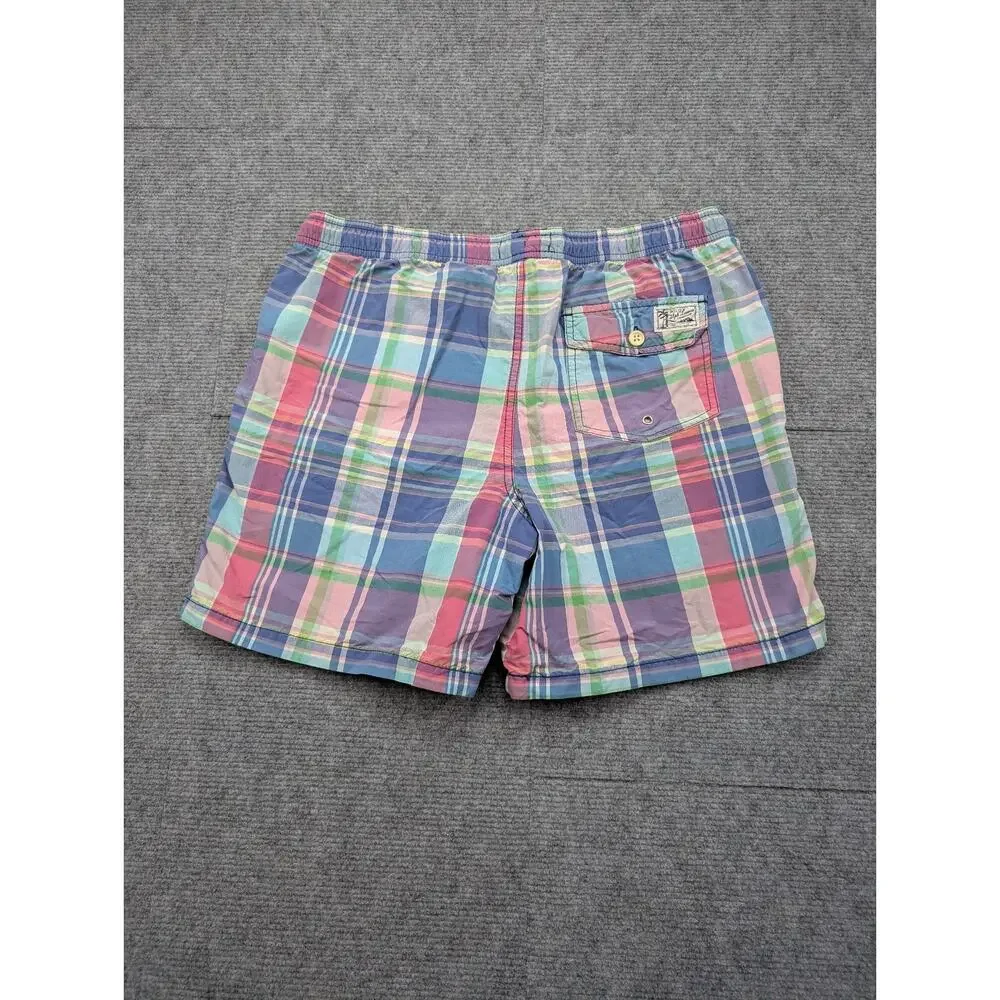 Polo Ralph Lauren Swim Trunks Boys XL Plaid Preppy Retro Pocket Lined Coastal